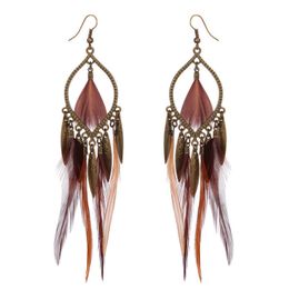 Beste dames dames veren lange oorbellen mode persoonlijkheid overdrijving ornament accessoires fabriekskosten goedkope groothandel piercing charmes