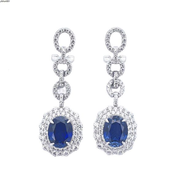 Boucles d'oreilles ovales incrustées d'argent 925 pour femmes, meilleures ventes, rouge et bleu cultivé, haut de gamme