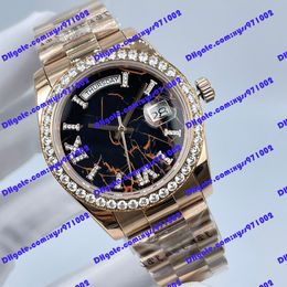 Bestseller luxe diamanten horloge 128235 dameshorloge 36 mm Romeinse zwarte wijzerplaat roos zonder roestvrij staal 2813 Automatische beweging heren horloge kalender display horloge