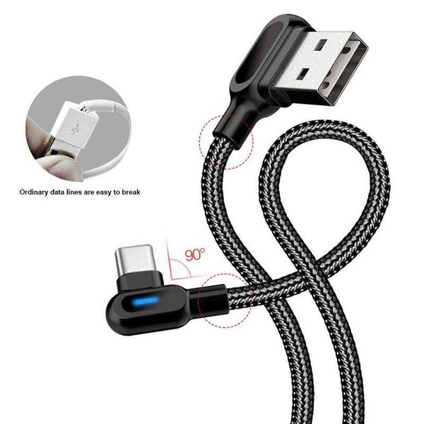 Mejor uso Cables micro USB tipo C de doble codo Cable de carga rápida de 90 grados con luz para Samsung Huawei cable para todos los cargadores de teléfonos móviles