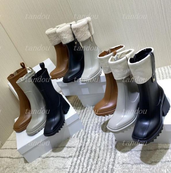 Botas de lluvia de tobillo Betty, botas de lluvia de goma de diseñador para mujer, impermeables, tacones altos, botas de plataforma Beeled de PVC, talla 35-42