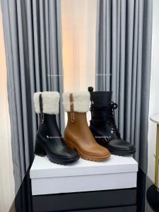 Betty Boots Designer Laarzen Herfst Winter Dames Laarzen Luxe Rubber Leer Caoutchouc Schapenvacht Haar Regenlaarzen Mode Buiten Schoenen Laarzen