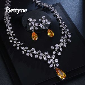 Marca Bettyue, conjuntos de joyería de lujo a la moda, conjunto de joyería de planta de oro blanco de circón Multicolor AAA para mujer, regalo de boda florido H1022