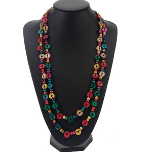 BeUrSelf Multicolor Long Beaded Necklace for Women Coconut Shell Bohemian Knit Handmade Round Wood Bead Ethnic Necklace Jewelry