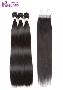 Bouleaux de cheveux humains 100% Remy Hair Bely Remy avec fermeture brésilienne droite 3 paquets avec fermeture en dentelle9137187