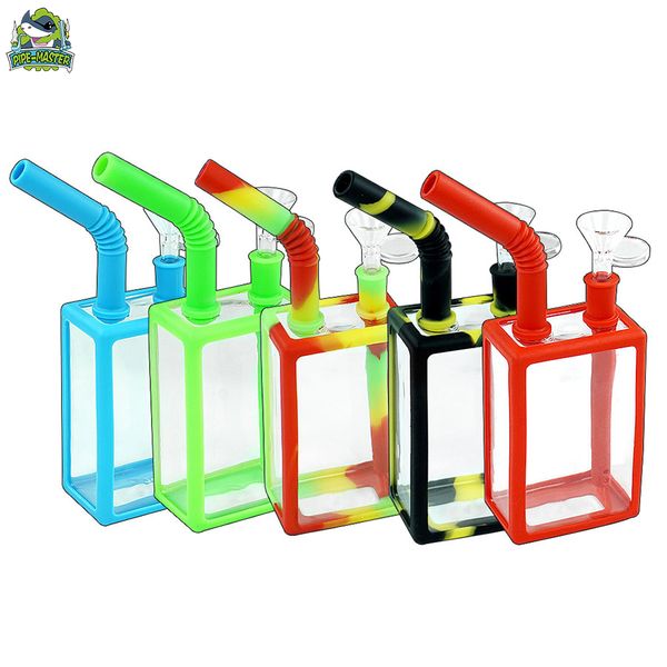 Boîte à boissons pipe à eau bang en verre tuyaux en silicone accessoires de fumée barboteurs avec raccords pour fumer