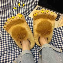 Bevergreen Fun Big Feet Slippers Women Home Bur Winter Gepersonaliseerd Design Warm Dames pluche schoenen One Size Fluffy Girls Sliders J220716