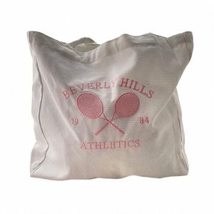 Beverly Hills 1984 Atletiek Tennis Geborduurde Fi Vrouwen Canvas Winkeltas Vintage Stijl Esthetische Handtas Draagtas H6ux #