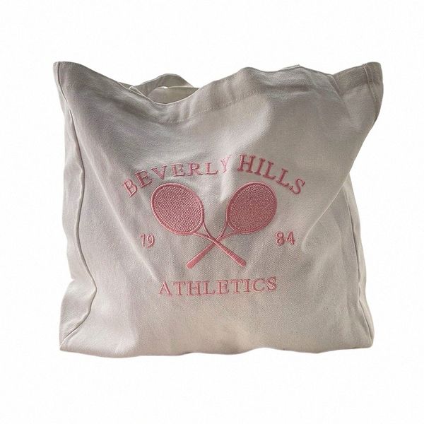 Beverly Hills 1984 Atletismo Tenis bordado Fi Mujeres Lienzo Tienda Bolsa Estilo vintage Estética Bolso Bolso de mano H5Dq #