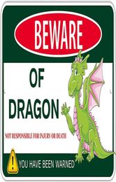 Pas op voor Dragon Metal Tin Sign Funny Dragon Sign Cadeaus voor jongenskamer muur decorkiden Dragon Tank Products Party Badkamer Baby6181129