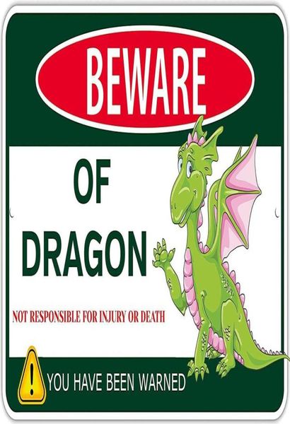 Méfiez-vous du signe en métal en étain Dragon, signe de Dragon drôle, cadeaux pour décoration murale de chambre de garçons, produits de réservoir de Dragon pour enfants, fête salle de bain bébé 8304388