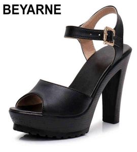 Beyarne Summer Shoes Woman High Heel Sandals Ladies Sandaal met platform Heel Peeps Toe Sandalias Big Size 2107129389181