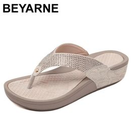 Beyarne Dames Floral Beaded Sequin Embellishment Mesh Slippers Flip Flop Sandal Wedge PlatformSchoenen Sandalia Femininae054 210903