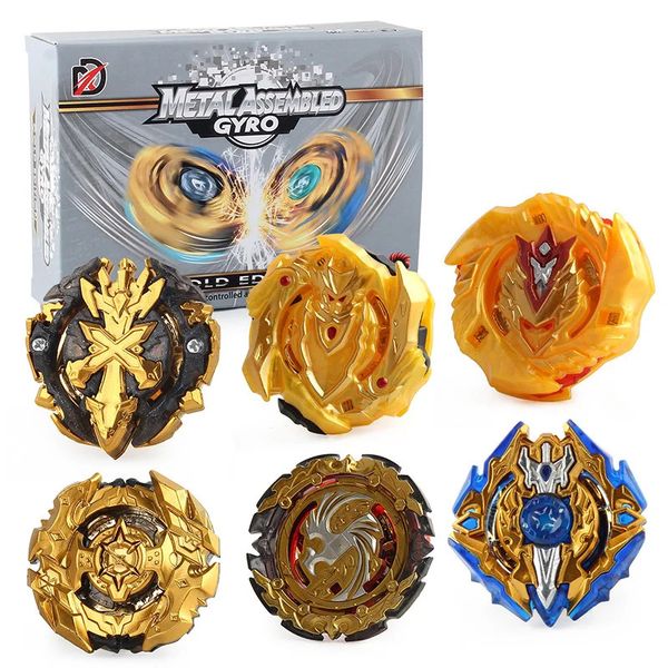 Beyblade Burst Gyro Set Limited Gold Edition 6 Topstwo Sets of Twoway Ruler Laulers Alloy Topsbeyblade Launcher 240104