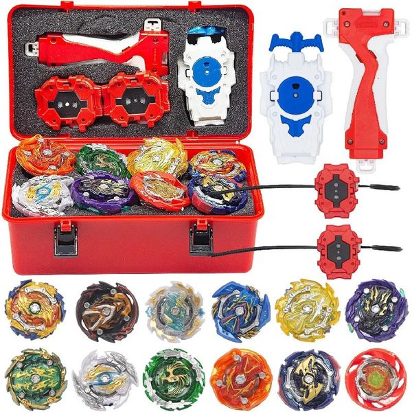 Beyblade Burst 12 pièces ensemble Gyros Bey Battling Top avec boîte de poche cadeaux pour enfants avec poignée de lanceur 4D 240116