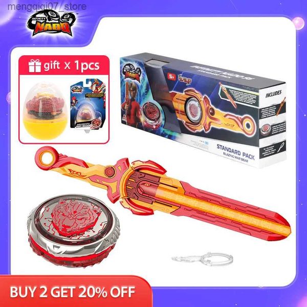 Beyblades Metal Fusion Infinity Nado 6 Paquete estándar - Blazing War Bear Glowing Metal Spinning Top Gyro con Monster Icon Sword Launcher Anime Kid Toy L240304