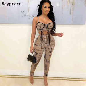 Beyprern Chic Graffiti Print Legging Set Tweedelige Outfits Womens Lace-up Ruched Crop Top and Matching Party Club Wear 2111115