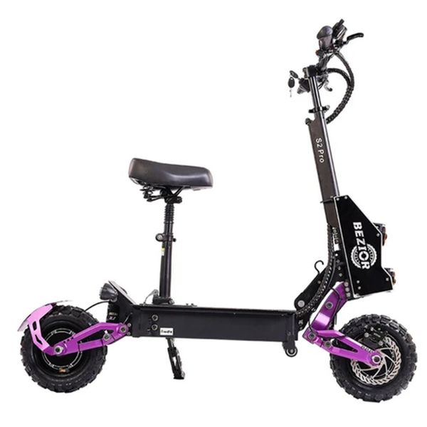 BEZIOR S2 PRO Scooter électrique tout-terrain 11 pouces roue 1200W * 2 double moteur 48V 23Ah batterie 40mph vitesse maximale 265lbs charge Double grand écran-violet