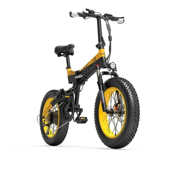 BEZIOR XF200 Vélo Électrique Pliant 48V 15Ah Batterie 1000W Moteur 20x4.0 pouces Fat Tire Cadre en Alliage d'Aluminium Shimano 7 Vitesses Vitesse Max 40km/h - Noir Jaune