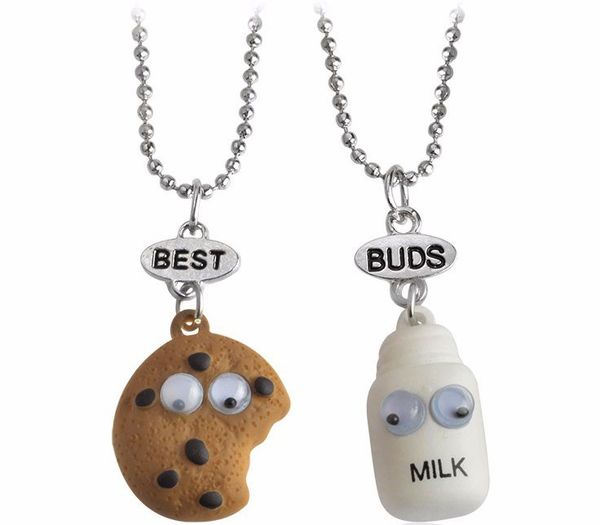 Best Friends Best Buds collar 3D galleta y leche colgantes pareja collar joyería mujer collar niños joyería