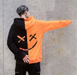 BF Estilo Hombres Sudadera con capucha SONRISA Diseño Impreso Colores Patchwork Jerseys sueltos Letras con capucha Sudaderas casuales Tops Ropa Vestidos