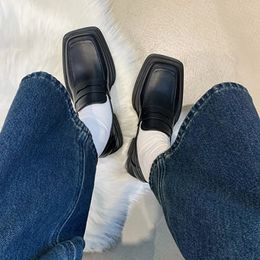 Bf Stijl Vierkante Neus Loafers Vrouwen Lente Lakleer Platform Pompen Vrouw Slip Op Dikke Hakken Oxford Schoenen Jk Schoenen 240314