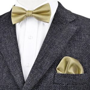 BF15 vaste gecontroleerde goud gele heren Pre-Tied Tuxedo Bow Tie hanky 100% zijde verstelbare hele casual bruiloft Part264Z