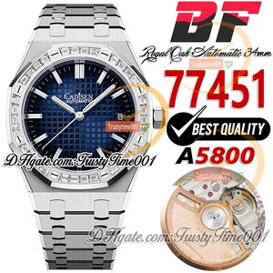 BFF 34 mm 7745 A5800 Automatic Ladies Watch 50th Anniversary Baguette Diamonds Bisel Blue Textured Dial Bracelet Super Edition Womens Watches