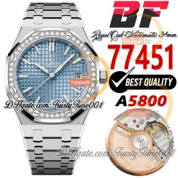 BFF 34 mm 77451 A5800 automatisch dameshorloge 50e verjaardag diamanten bezel ICE blauwe getextureerde wijzerplaat roestvrijstalen armband Super Edition dames W