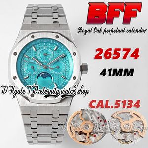 BFF BF26574 gecompliceerde functie cal.5134 BF5134 Automatische heren Watch 41 mm Maanfase Gestructureerde wijzerplaatstickmarkers Roestvrijstalen armband Super Eternity Watches