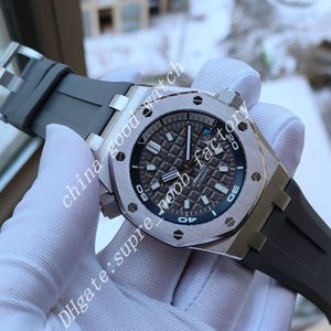 BFF Factory 15720 42MM heren superhorloge automatisch cal. 3120 automatisch uurwerk saffierglas horloges rubberen band grijze wijzerplaat horloges transparante achterkant