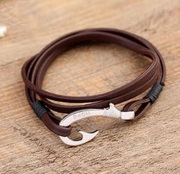BFF2 version coréenne du populaire bracelet en cuir marron avec corde et ligne de cravate, bracelet en forme d'hameçon en argent ancien, personnage d'ancre en alliage b8721828