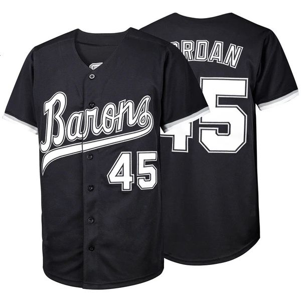 BG Baseball Jersey BIRMINGHAM BARONS 45 Jerseys Couture Broderie Sports Plein Air Hip Hop Noir Blanc Gris Haute Qualité 240122