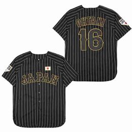 BG Baseball Jersey Japan 16 ohtani maillots coudre broderie de haute qualité sport extérieur noir blanc stripe world 240412