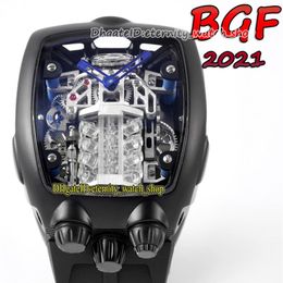 BGF 2021 Últimos productos Motor de 16 cilindros en funcionamiento súper Esfera negra EPIC X CHRONO CAL V16 Reloj automático para hombre Caja negra eternit275e