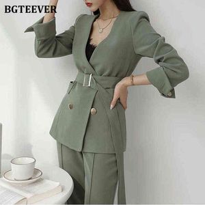 Bgteever Elegant Women Blazer Suit Automne Office Ladies Pant Suits en V-coll Blazer Suit Pantal
