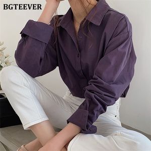 BGTEEVER Vintage col rabattu femmes Blouse chemises automne hiver épaissir femme Blouse hauts vêtements de travail violet chemises 220311