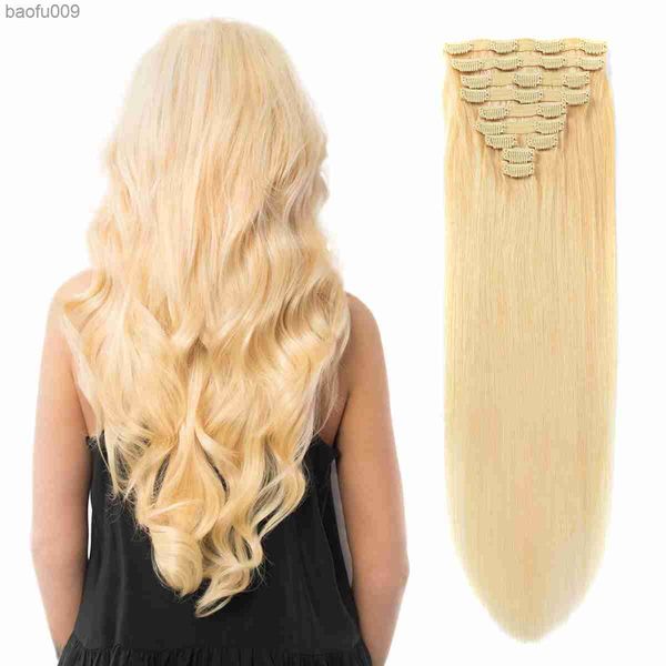 BHF Blonde Clip en cabello humano Trama doble 100% Remy European Straight Natural Clip ins Hairpiece L230520