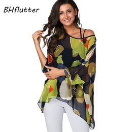 Bhflutter dames blouses plus size stijl batwing casual zomer blouse shirt vrouw boho chiffon shirts tops chemise femme 210401