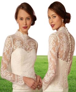 BHLDN 2019 enveloppes de mariée de mariage à manches longues col haut vestes en dentelle de mariage boléro enveloppes nouveau bouton au dos veste de mariée sur mesure6779948