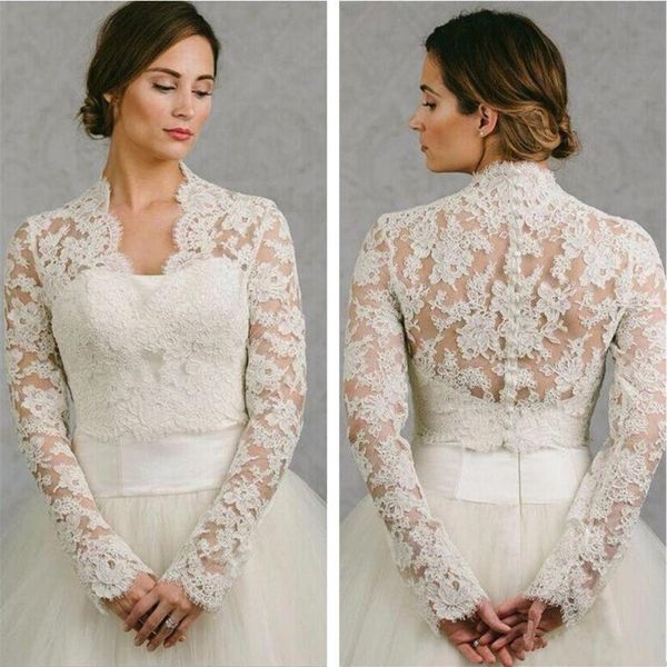 BHLDN 2019 Mariage Wrap Dentelle Veste Blanc Ivoire Appliqued Pas Cher À Manches Longues Veste De Mariée Boléro Haussement D'épaules Grande Taille Robe De Mariée Wraps 242r