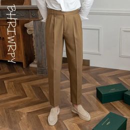 BHRIWRPY pantalones cónicos de Color sólido de negocios finos de verano para hombre traje informal de cintura alta versátil de Nápoles 240117
