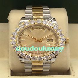 Bi-Goud Roestvrij Staal Heren Horloges Prong Set Diamond Heren Horloges Hoge Kwaliteit Volautomatische Sport Watch288D