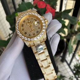 Bi-or rose diamant montre pour homme diamant bracelet en acier inoxydable chiffres mode boutique montre automatique mécanique calendrier montre