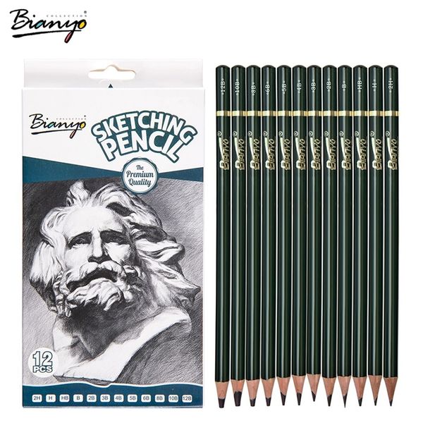 Bianyo Sketch Standard Crayon 12 / Boîte Simple Crayon Charbon De Bois Pour Dessiner Outils D'artiste Professionnel Crayons De Bureau Ensembles Bon Gfit T200107