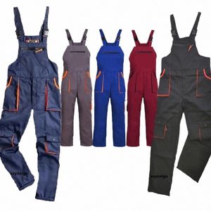 Salopette à bretelles Hommes Femmes Vêtements de travail Plus Taille Combinaison de protection Sangle Combinaison Multi poches Uniforme Salopette Pantalon cargo a6Sv #