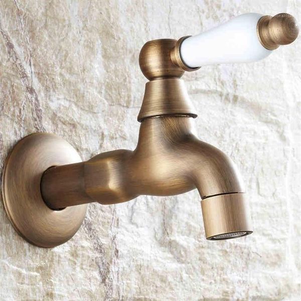 Grifos de grifo de latón antiguo, fregona de baño montada en la pared, grifo para lavadora, grifos pequeños decorativos para jardín al aire libre 1512 F353k