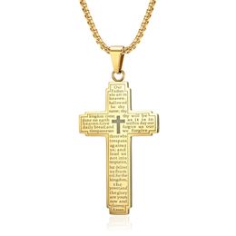Collier de pendentif croix biblique avec chaîne 14 carats en or couleurs argentées en or bijoux chrétiens pour hommes cadeaux