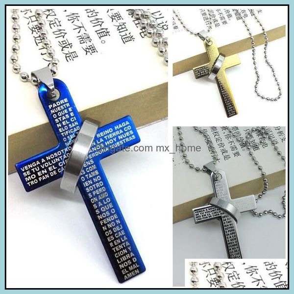 Bible Cross Ring Titanium Steel Collier Mens Couple en acier inoxydable YP028 Arts et artisanat Pendent avec livraison de gouttes 2021 Pendants Arts Cadeaux