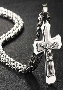 Bible Couleur en argent Jésus croix en acier inoxydable Colliers Collier Byzantine Long Chain Collier pour hommes Bijoux Collier 22017309346